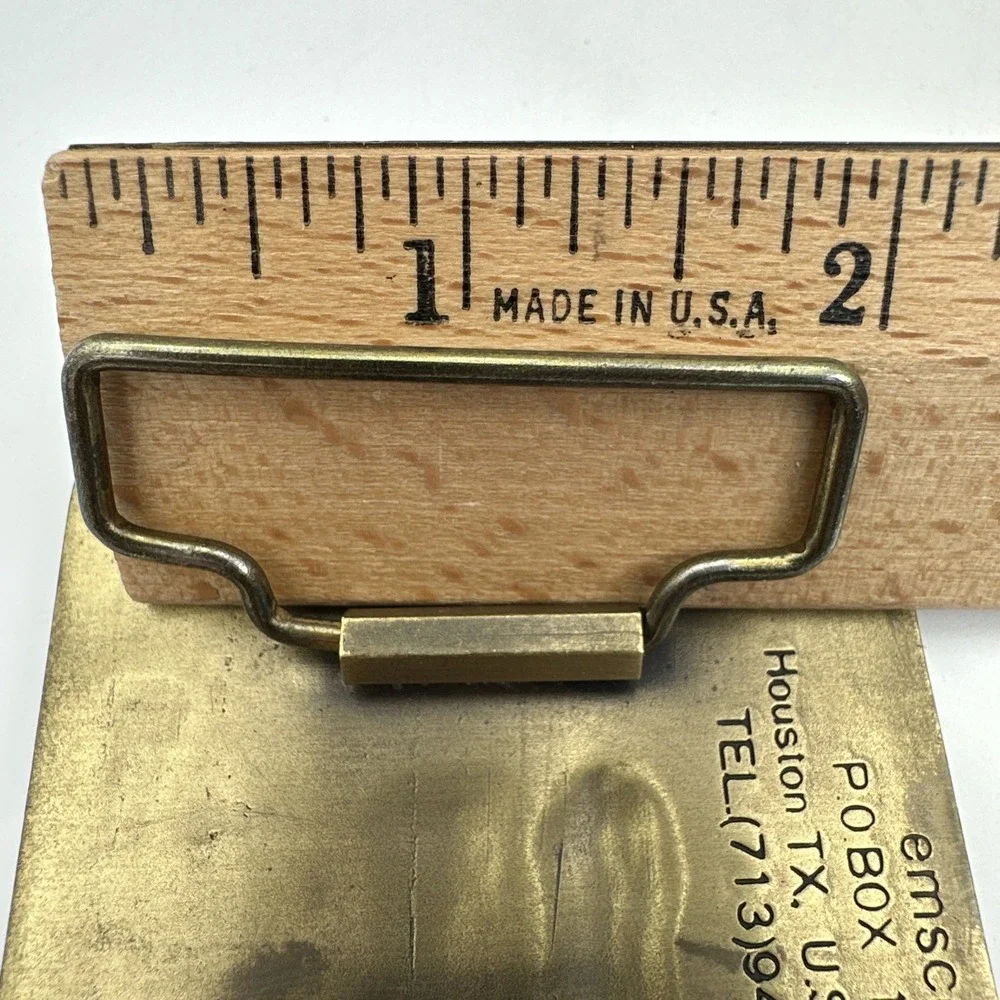 Vintage Emscor Wolff King Atlas Brass Belt Buckle Houston TX Construction Crane